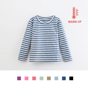 台灣製造極暖輕薄升溫發熱衣 小童寬條圓領