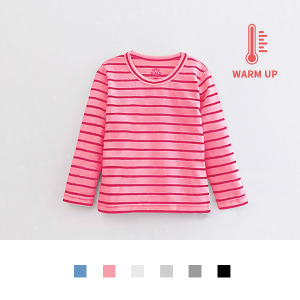 台灣製造極暖輕薄升溫發熱衣 大童大細條圓領