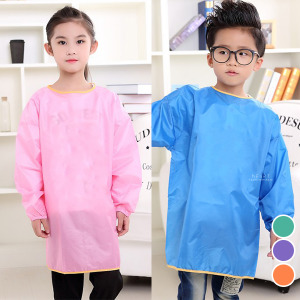 素色防潑水畫畫吃飯兒童反穿衣