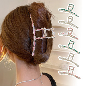 韓系氣質珍珠纏繞鯊魚夾