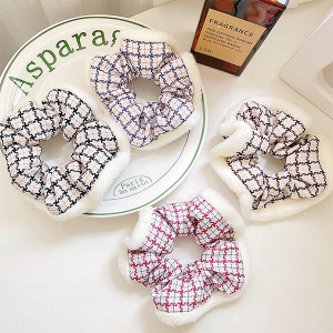 毛絨格紋大腸髮圈