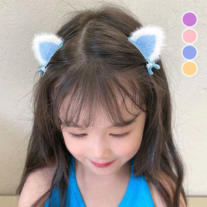絨毛可愛貓咪耳朵髮夾 2入組