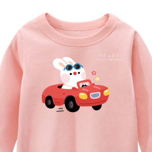 兒童｜KV獨家限定款｜台灣原創T長袖 兔子開跑車粉