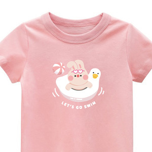 兒童｜KV獨家限定款｜台灣原創T短袖 兔游泳粉