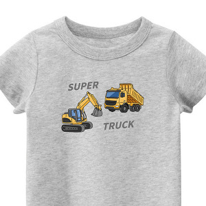 兒童｜KV獨家限定款｜台灣原創T短袖 T36雙拼挖土機灰