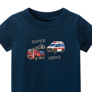 兒童｜KV獨家限定款｜台灣原創T短袖 T34雙拼消防深藍