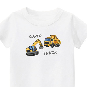 兒童｜KV獨家限定款｜台灣原創T短袖 T36雙拼挖土機白