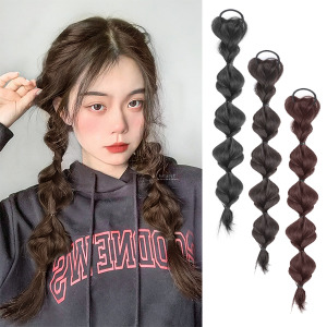 自然色髮圈接髮假髮泡泡辮子 2入組