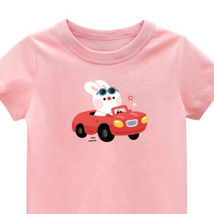 兒童｜KV獨家限定款｜台灣原創T短袖 兔子開跑車粉