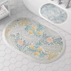 滿版花葉子吸水防滑橢圓地墊