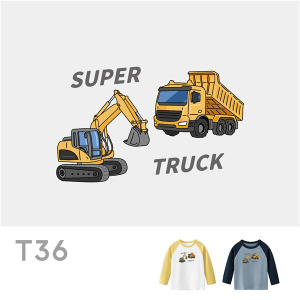兒童｜KV獨家限定款｜台灣原創T長袖 T36雙拼挖土機