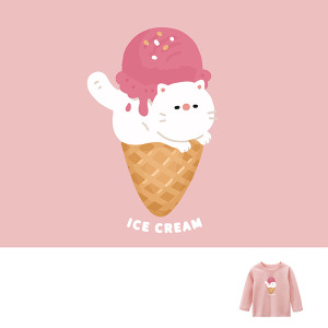 兒童｜KV獨家限定款｜台灣原創T長袖 冰淇淋貓粉