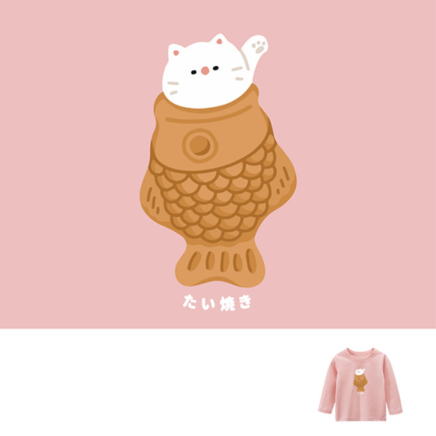 兒童｜KV獨家限定款｜台灣原創T長袖 鯛魚燒貓粉