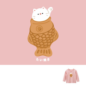 兒童｜KV獨家限定款｜台灣原創T長袖 鯛魚燒貓粉