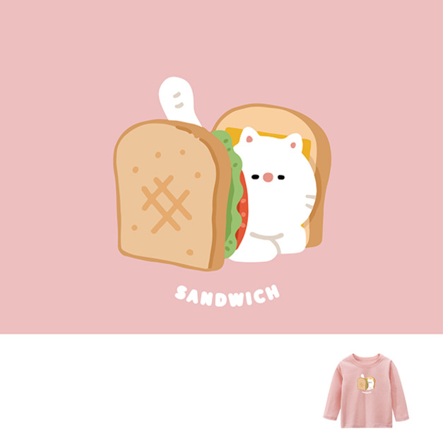 兒童｜KV獨家限定款｜台灣原創T長袖 三明治貓粉