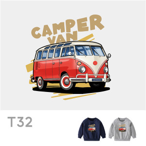 兒童｜KV獨家限定款｜台灣原創大學T長袖 T32復古露營車