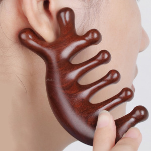 多功能五齒圓球檀木按摩梳