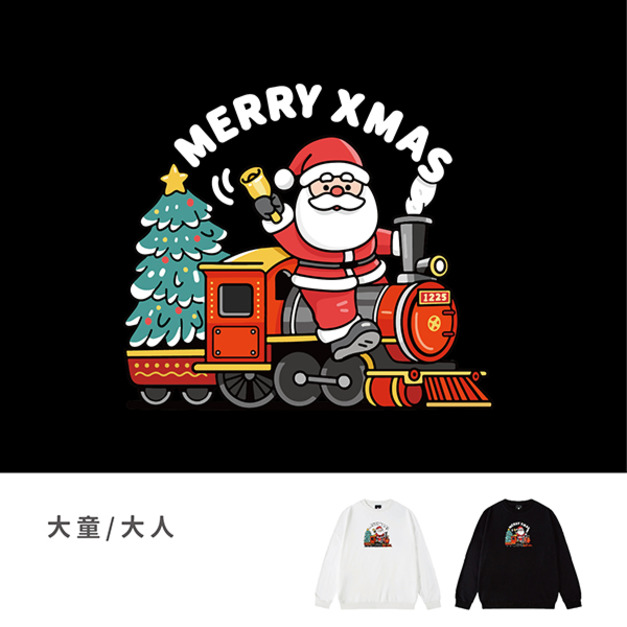 大童/大人｜KV獨家限定款｜聖誕台灣原創大學T長袖 聖誕小火車