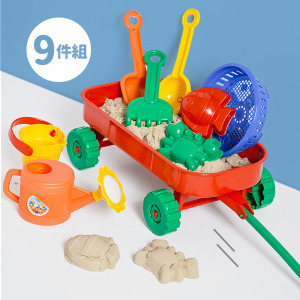 (出清不退換)戲水挖沙鏟沙戶外拖拉沙灘車9件組 不挑色