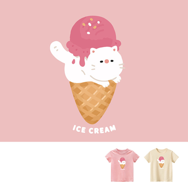 兒童｜KV獨家限定款｜台灣原創T短袖 冰淇淋貓粉
