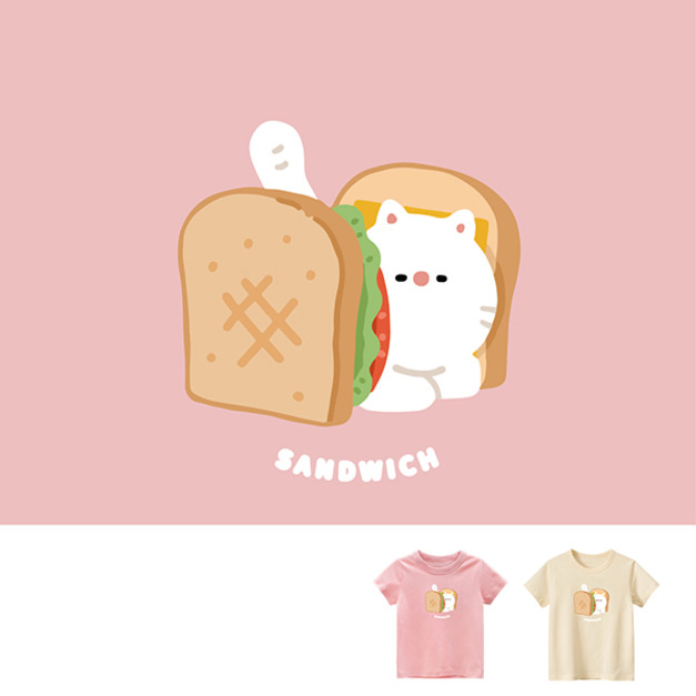 兒童｜KV獨家限定款｜台灣原創T短袖 三明治貓