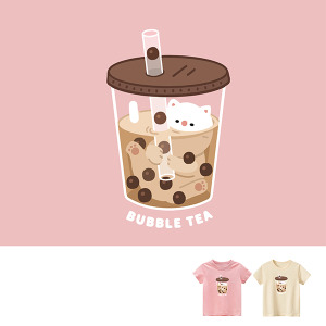 兒童｜KV獨家限定款｜台灣原創T短袖 珍奶貓粉