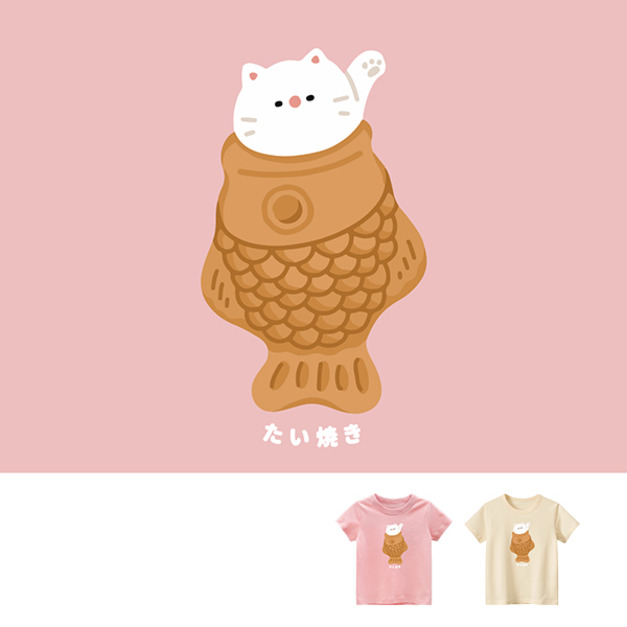 兒童｜KV獨家限定款｜台灣原創T短袖 鯛魚燒貓粉