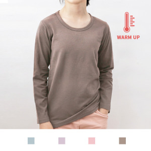 台灣製造極暖輕薄升溫發熱衣莫蘭迪色系 大童素色圓領