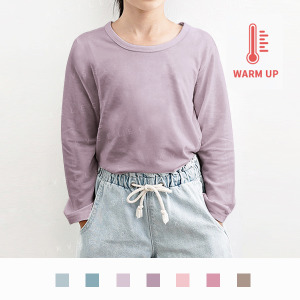 台灣製造極暖輕薄升溫發熱衣莫蘭迪色系 小童素色圓領