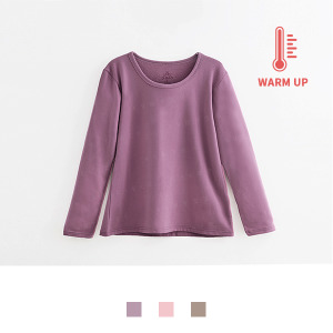 台灣製造極暖輕薄升溫發熱衣莫蘭迪色系 女素面圓領