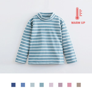 台灣製造極暖輕薄升溫發熱衣莫蘭迪色系 小童大細條立領