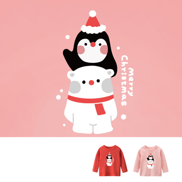 兒童｜KV獨家限定款｜聖誕台灣原創T長袖 北極熊與企鵝