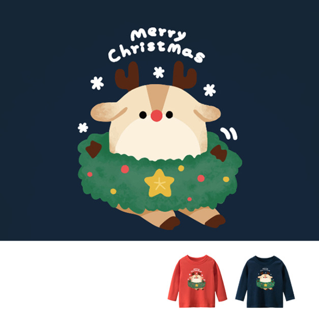 兒童｜KV獨家限定款｜聖誕台灣原創T長袖 花圈麋鹿