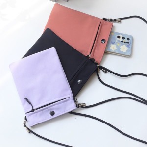 素色雙層手機斜背包