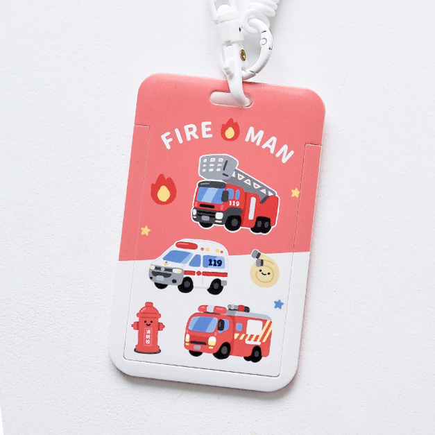 ｜KV獨家限定款｜Q版英雄車雙面證件卡套+彈簧繩組 Q版消防