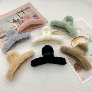 加大毛絨素色鯊魚夾