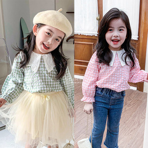 (出清不退換)白領子格子長袖上衣