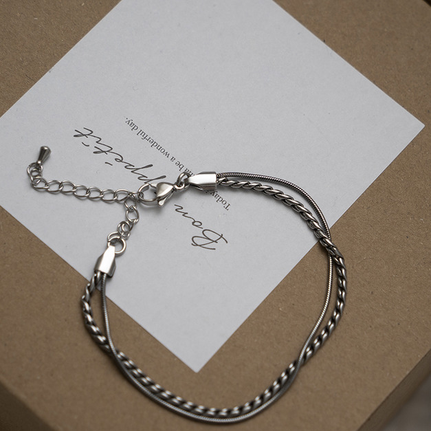 雙星-雙層-醫療鋼-手鍊