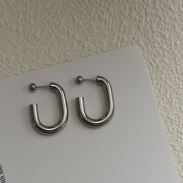 慵懶-鎖式-醫療鋼-耳環｜抗過敏