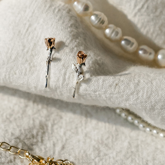 初生-玫瑰花造型-925純銀耳環