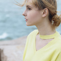繡晴系列女式短袖套衫 - 嫩黃_1