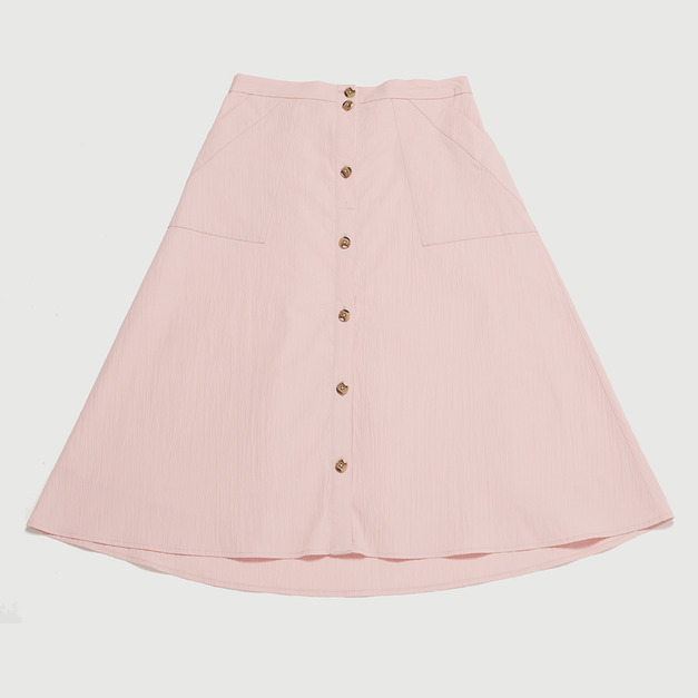 尋繹女士環保棉單排扣中長裙 - 藕粉