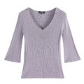 優雅花邊V領針織衫-紫灰_1