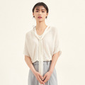 氣質V領絲帶針織衫-本白