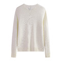 女士圓領麻花針織氂牛絨毛衣-米白_3
