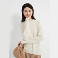 女士圓領麻花針織氂牛絨毛衣-米白_1