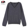 男士基本款V領長袖針織衫 - 深灰