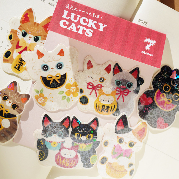 【wwiinngg】招財貓閃亮亮防水貼紙包