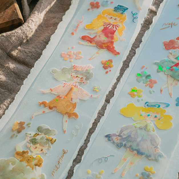 【Meow Illustration】文具精靈 亮面貝殼光PET膠帶(特油加白墨含離型紙)