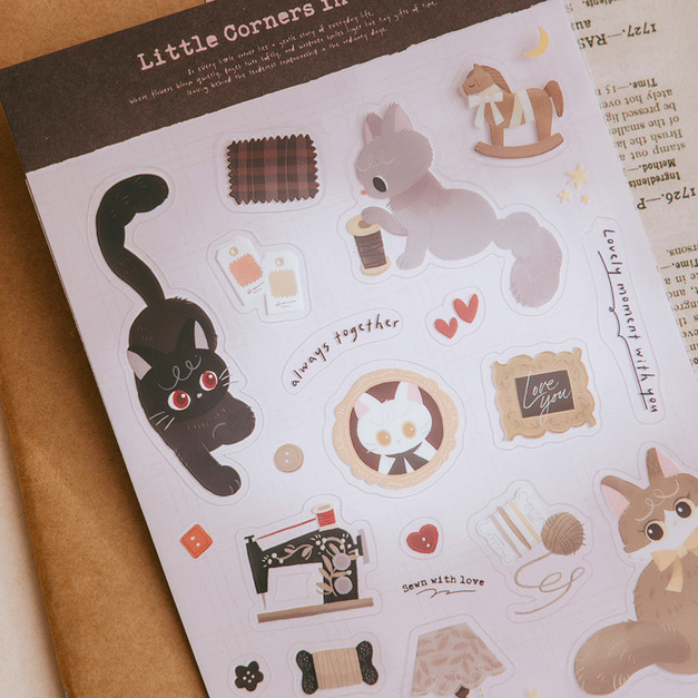 【wwiinngg】透明PET手帳貼紙-線與貓的午後時光